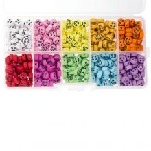 Assortiment - Perles Smiley Acryliques - Mimiques Diverses (7 x 4 mm) Mix Color-Black (500 pièces)