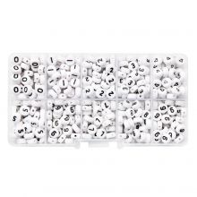 Assortiment - Perles Acrylique Chiffres (7 x 4 mm) White-Black (50 perles par chiffre)