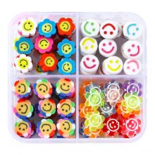 Assortiment - Perles Smiley en Acrylique, Polymère & Résine (tailles différentes) Mix Color (25 pièces par taille)