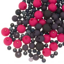 Mélange de Perles Acryliques Mat (4 - 6 - 8 mm) Fuchsia Rose Mix (50 grammes)