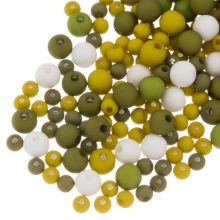 Mélange de Perles Acryliques Mat (4 - 6 - 8 mm) Warm Olive Mix (50 grammes)