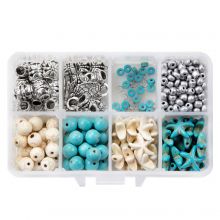 Kit DIY Bijoux - Perles Pierre Synthétique, Perles en Métal, Rocailles & Breloques (diverses tailles) Mix Color