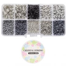 Kit DIY Bijoux - Perles en Verre, en Polymère & Acryliques (diverses tailles) Mix Color Grey