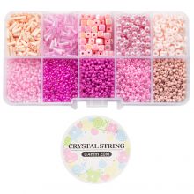 Kit DIY Bijoux - Perles en Verre, en Polymère & Acryliques (diverses tailles) Mix Color Pink
