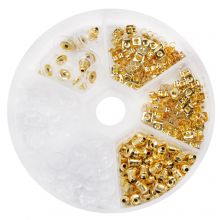Assortiment - Fermoirs pour Clous d'Oreille (diverses types) Or / Transparent (260 pièces)