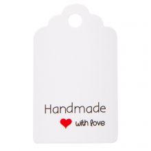 Étiquettes Volantes pour Bijoux - Handmade with Love (3 x 5 cm) White (5 pièces)
