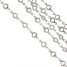 Chaine Maille Acier Inoxydable Coeur (10 x 5 mm) Argent Antique (1 mètre)