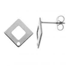 Clous d'Oreilles Acier Inoxydable avec Fermoir (14 x 14 mm ) Argent Antique (4 pièces)