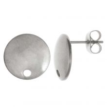 Clous d'Oreilles Acier Inoxydable Plat Rond avec Fermoir (10 x 2 mm) Argent Antique (4 pièces)