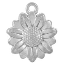 Breloque Acier Inoxydable Fleur (18 x 15 x 4 mm) Argent Antique (2 pièces)