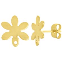 Clous d'Oreilles Acier Inoxydable Fleur avec Fermoir (13 x 11.5 mm) Or (4 pièces)