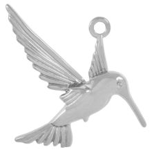 Breloque Acier Inoxydable Colibri (32.5 x 22.5 x 3.5 mm) Argent Antique (2 pièces)