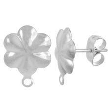 Clous d'Oreilles Acier Inoxydable Fleur avec Fermoir (13.5 x 10 mm) Argent Antique (4 pièces)