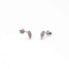 Clous d'oreilles Œil avec Perles en Strass Rose avec Fermoir (7.5 x 3.5 mm) Argent (2 pièces)