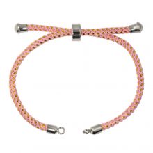 DIY Bracelet - Cordon Nylon Tressé Réglable (22 cm) Pink - Argent Antique (1 pièce)