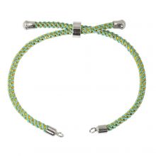 DIY Bracelet - Cordon Nylon Tressé Réglable (22 cm)  Aquamarine - Argent Antique (1 pièce)