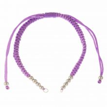 DIY Bracelet - Cordon Nylon Tressé avec Perles Métal Réglable (26 cm) Purple - Argent Antique (1pièce)