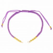 DIY Bracelet - Cordon Nylon Tressé avec Perles Métal Réglable (26 cm) Purple - Or (1pièce)
