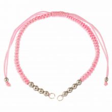 DIY Bracelet - Cordon Nylon Tressé avec Perles Métal Réglable (26 cm) Pink - Argent Antique (1pièce)