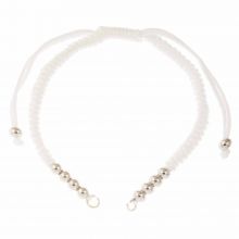 DIY Bracelet - Cordon Nylon Tressé avec Perles Métal Réglable (26 cm) White - Argent Antique (1pièce)