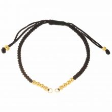 DIY Bracelet - Cordon Nylon Tressé avec Perles Métal Réglable (26 cm) Black - Or (1pièce)