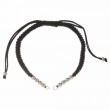 DIY Bracelet - Cordon Nylon Tressé avec Perles Métal Réglable (26 cm) Black - Argent Antique (1pièce)