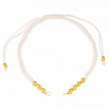 DIY Bracelet - Cordon Nylon Tressé avec Perles Métal Réglable (26 cm) White - Or (1pièce)
