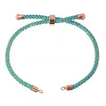 DIY Bracelet - Cordon Nylon Tressé Réglable (22 cm) Sky Blue - Or Rose (1 pièce)