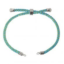 DIY Bracelet - Cordon Nylon Tressé Réglable (22 cm) Sky Blue - Argent Antique (1 pièce)