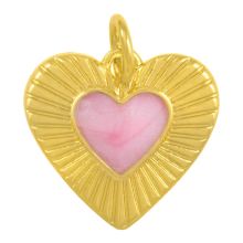 Breloque Émaillée Coeur (13 x 13.5 x 2 mm) Baby Pink - 18K Gold Plated (1 pièces)