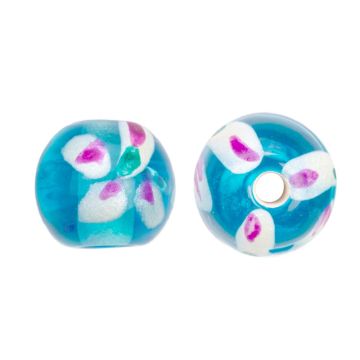 Perles en Verre Lampwork Fleur (8 x 9 mm) Aqua Blue (5 pièces)