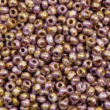 Rocailles Tchèques (4 mm) Chalk White Lila Gold Luster (15 grammes)