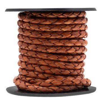 Cordon Cuir Rond Tressé (3 mm) Natural Dye Orange (2.5 mètres)
