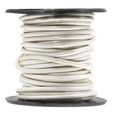 Cordon Cuir Rond (2 mm) Metallic Silver Pearl (5 mètres)