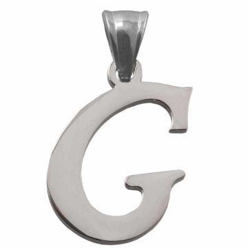 Pendentif Lettre G Acier Inoxydable (33 x 18 x 2 mm) Argent Antique (1 pièce)
