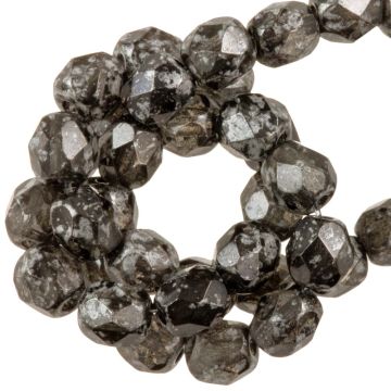 Perles Facettes Polies au Feu Tchèques (4 mm) Crystal Antique Chrome (50 pièces)