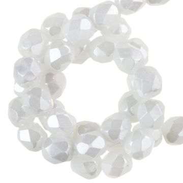 Perles Facettes Polies au Feu Tchèques (4 mm) Chalk White Shimmer (45 pièces)