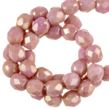Perles Facettes Polies au Feu Tchèques (6 mm) Chalk White Red Luster (24 pièces)