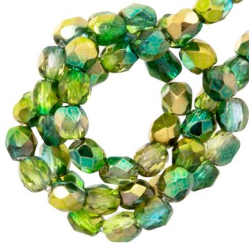 Perles Facettes Polies au Feu Tchèques (3 mm) Crystal Magic Green (50 pièces)