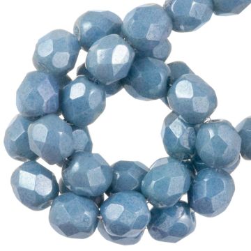 Perles Facettes Polies au Feu Tchèques (6 mm) Chalk White Baby Blue Luster (25  pièces)