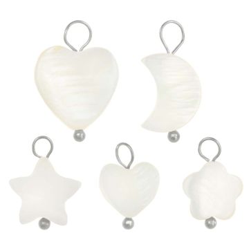 Mélange de Breloques Coquillage (13 - 16.5 x 8 - 12.5 x 2.5 - 3 mm) White - Argent (25 pièces)