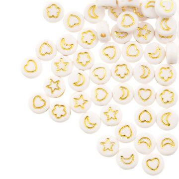 Mélange de Perles Acryliques (7 x 3.5 mm) White-Gold (50 pièces)