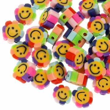 Perles Smiley en Polymère Fleur (9 - 10 x 4.5 mm) Multi Color (50 pièces)