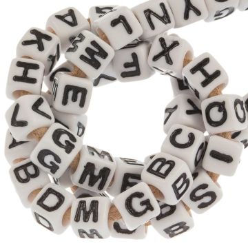 Mélange de Perles Lettres Alphabet Acryliques (6 x 6 mm) White-Black (100 pièces)