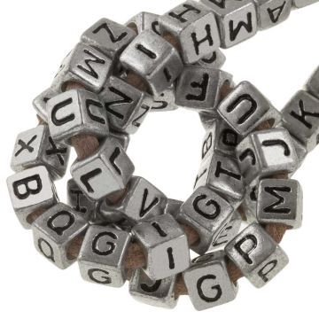 Mélange de Perles Lettres Alphabet Acryliques (6 x 6 mm) Silver-Black (200 pièces)
