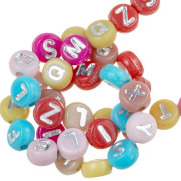 Mélange de Perles Lettres Alphabet Acryliques (7 x 4 mm) Mix Color-Silver (200 pièces)