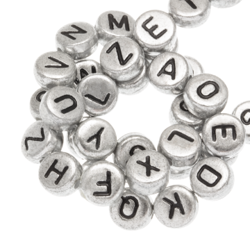 Mélange de Perles Lettres Alphabet Acryliques (7 x 3.5 mm) Silver-Black (200 pièces)