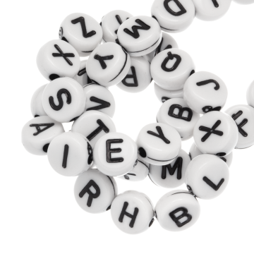 Mélange de Perles Lettres Alphabet Complet Acryliques (7 x 4 mm) White-Black (26 x 5 lettres)