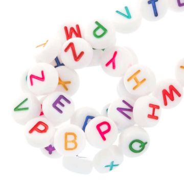 Mélange de Perles Lettres Alphabet Complet Acryliques (7 x 4 mm) White-Mix Color (26 x 20 lettres)