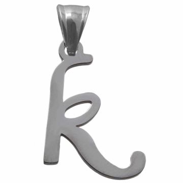 Pendentif Lettre K Acier Inoxydable (35 x 18 x 2 mm) Argent Antique (1 pièce)
